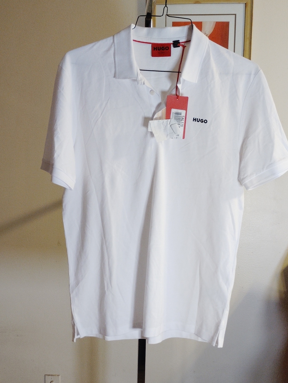 HUGO White Polo with Contrast Red Tag
